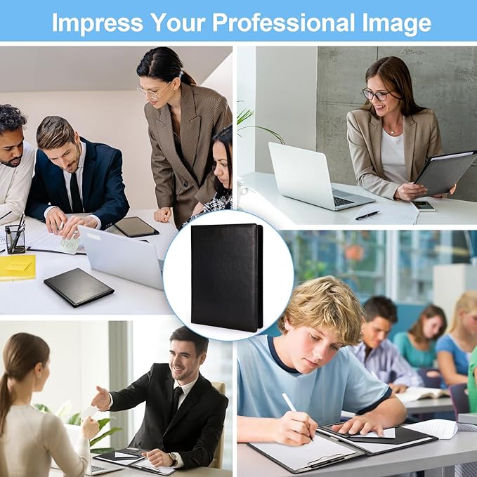 Portfolio Binder, A4 Size Padfolio for Women and Man, Washable Leather Binder, Resume Portfolio Organizer, Black Clipboard Folder Used in Business Meeting, Interview,etc.