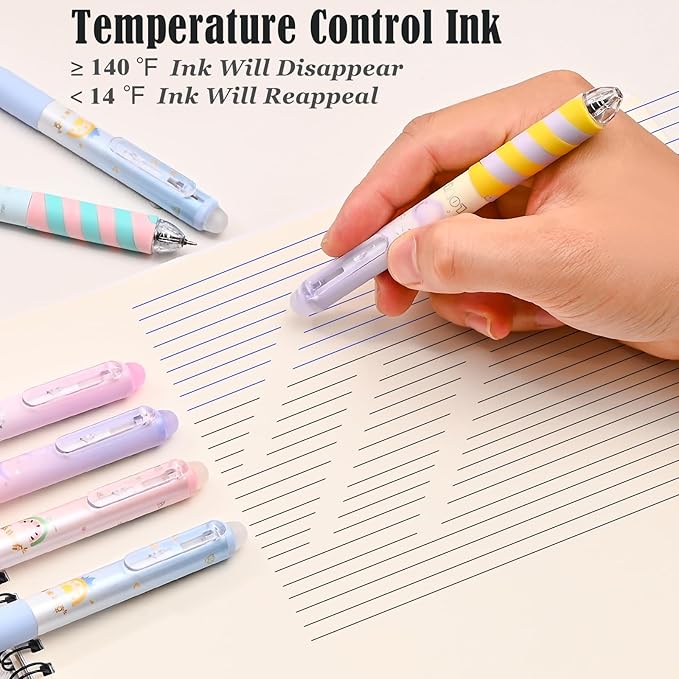 BAYTORY 8 Pcs Retractable Erasable Gel Pens, 0.5 mm Fine Point Black and Blue Ink Erasable Pens, Pen with Eraser Makes Mistakes Disappear, Smooth Writing for Journaling Planners (Morandi)