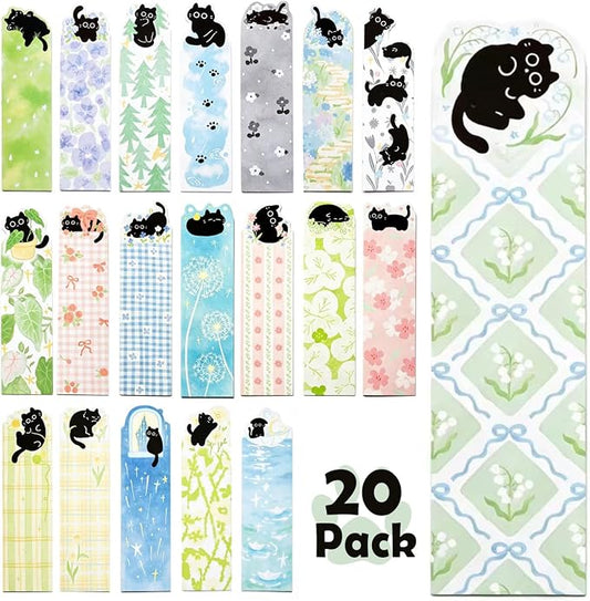 20 Pcs Cute Black Cat Bookmarks, Lovely Page Markers for Book Lovers, Teachers, Ideal Birthday Gifts