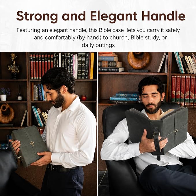 Bible Cover (U.S. Patent Pending), Discreet & Elegant Bible Case, Gray PU Leather Bible Cover, Cross Design Bible Bags, Strong and Sturdy Book Case, Includes Premium Bookmark