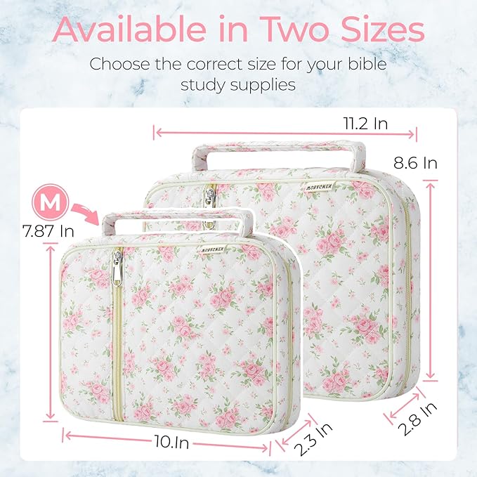 WOBAGMEN Bible Cover Case for Women,Large Bible Tote Bags Organizer Quilted Carrying Case for Girls,Bible Study Supplies Accessories Christian Gifts for Women (Big Pink Floral, M)