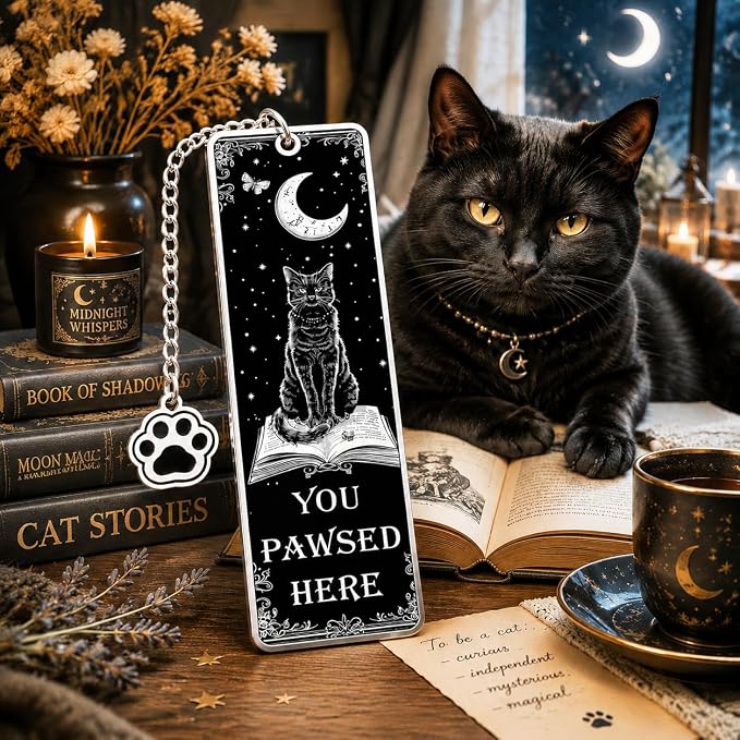 Cat Bookmarks for Book Lovers, Fathers Day Cat Lover Gifts for Men Women Readers, Black Cat Basket Halloween Boo Basket Stuffers, Cats Themed Gifts Mom Dad Cute Bookmarks Book Accessories Bookish Gift
