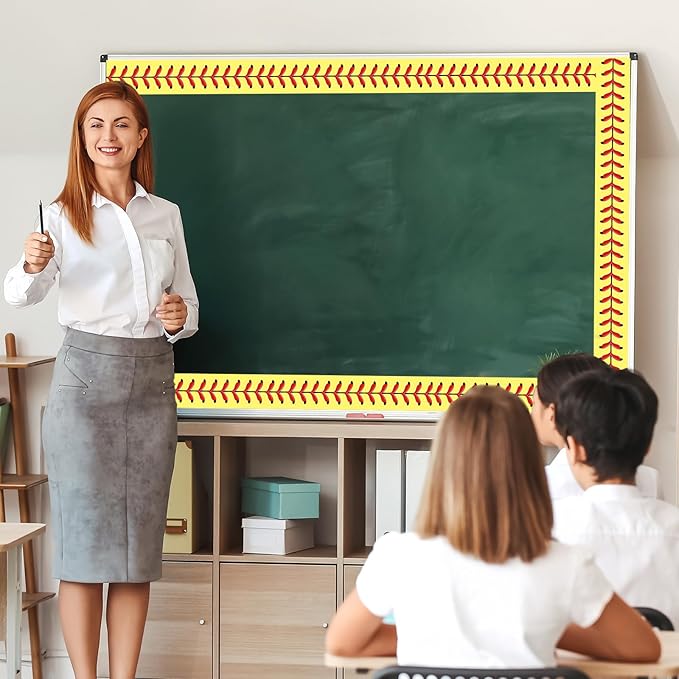 Whaline 32.8 Ft Yellow Baseball Bulletin Board Borders Sport Theme Die-Cut Rolled Bulletin Board Trim for Back to School Classroom Office Chalkboard