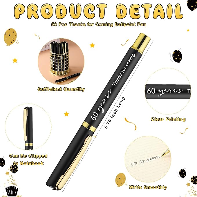 Spakon 50 Set 60h Birthday Party Favor for Guest Anniversary Party Favor Golden Birthday Bookmark Thanks Coming Pen with Tag Appreciation Gifts for Women Men Wedding Anniversary
