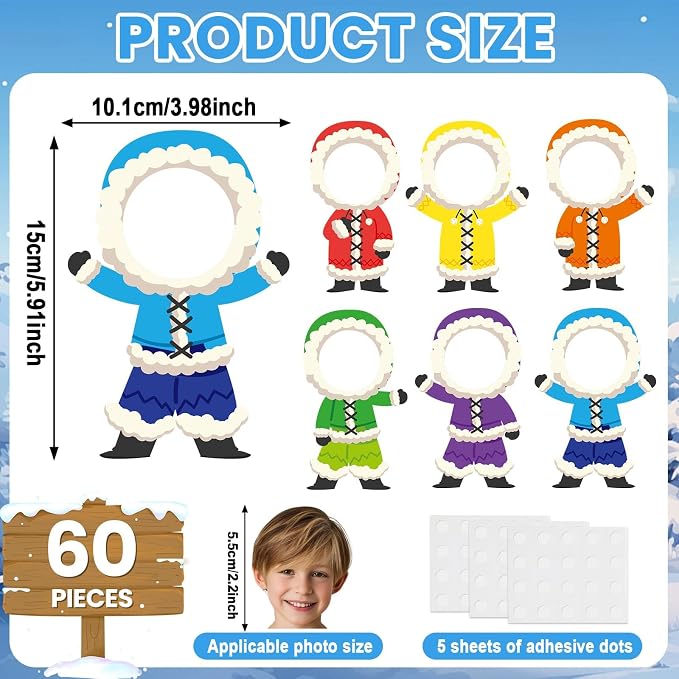 60Pcs Winter Paper Cutouts Bulletin Board Decorations Colorful Inuit Clothing Paper DIY Photo Picture Crafts Winter Christmas Classroom Supplies for Kids Party School Home Birthday Wall Decor