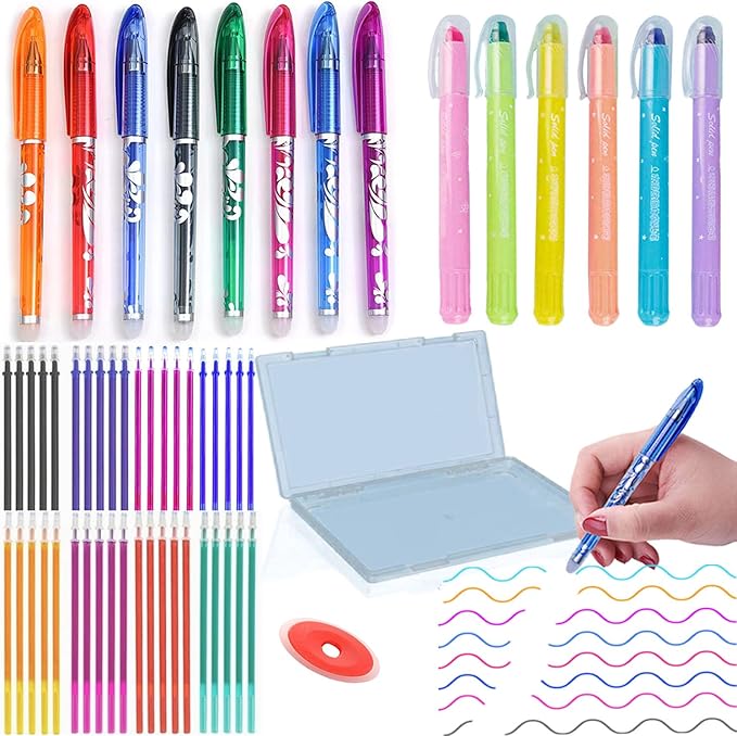 55 Pcs Aesthetic Highlighter and Erasable Pen Set, including 6 Bible Highlighters, 8 Erasable Pens, 40 Refills and1 Eraser,No Bleed, Perfect for Bible Study Journaling Planner Notes School Supplies