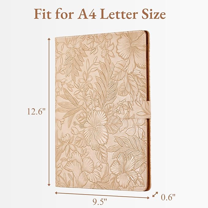 Mymazn Padfolio Portfolio Binder, Faux Leather Interview Resume Folder with Document Organizer & Business Card Holder, Letter-Sized Notepad Legal Pad Holder for Women Men (Light Brown)