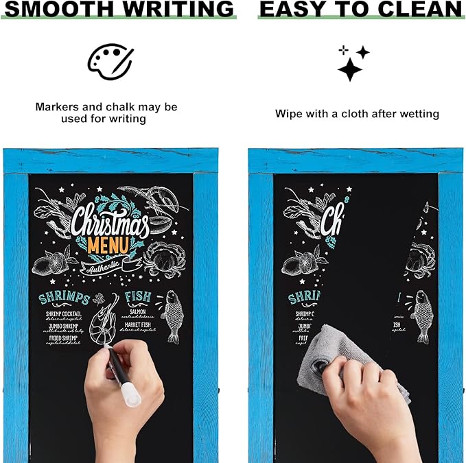 Large Sandwich A-Frame Chalkboard Sign - 40 x 20 Inches Blue Magnetic Wooden Chalk Board for Sidewalk, Stand up Double-Sided Outdoor Easel Display for Restaurant Cafe Shop Wedding Party or Business
