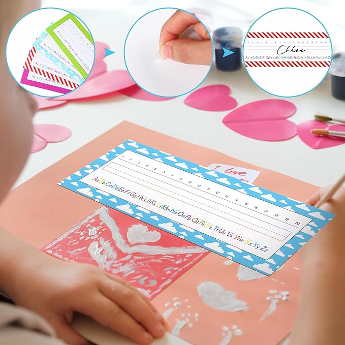 Tenceur 40 Pcs Name Plates for Classroom Desk Name Tags with Alphabet Colorful Desk Nameplates Cartoon Story Decor for School Table Cubbies(Simple)