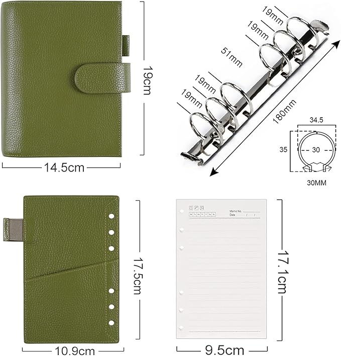 Moterm Personal Luxe Rings Planner - Genuine Leather Binder Organizer (Pebble-Olive, 30mm Ring)