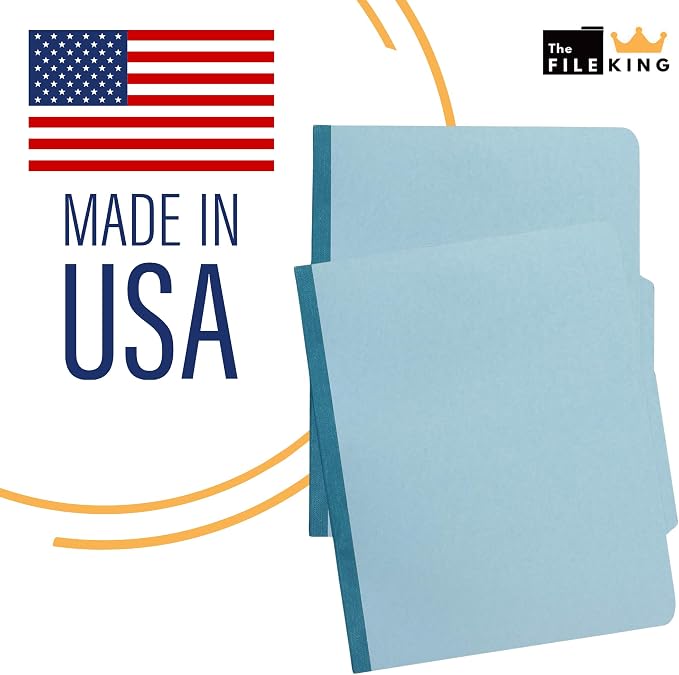 The File King One Divider Pale Blue Pressboard Classification File Folder - Letter Size | Box of 10 | Top Tab | 2” Expansion | Four 2-Inch Durable Fastener Prongs | USA Made