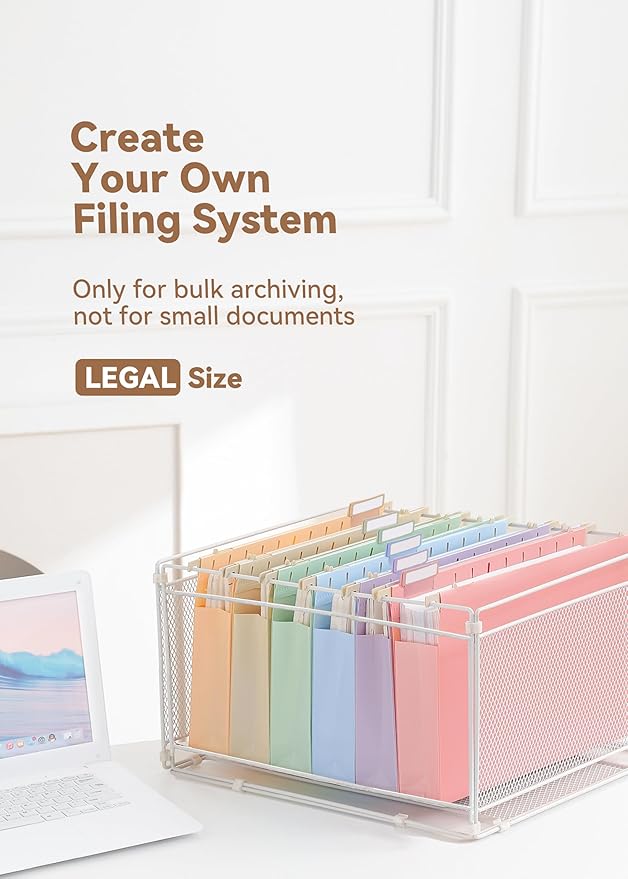 SortRax Plastic Extra Capacity Legal Size Hanging File Folders, 2" Pastel Expanding Pocket, Heavy Duty for Filing Cabinet, Insertable 1/5-Cut Tabs - 12 Pack