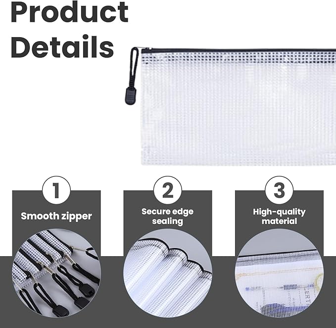 100 Pcs Mesh Zipper Pouch, 4.7 * 9.3 Inch Black Mesh Pencil Pouch A6 Size Clear File Bag Waterproof Document Pouch Clear Pencil Case for Travel, Office Supplies, Pencil Case, Organizing, Home Storage