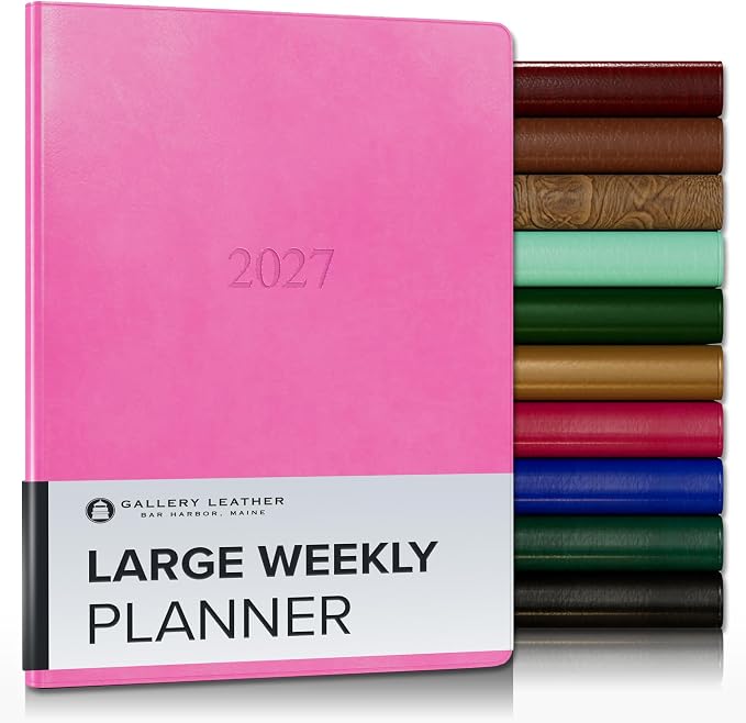 Gallery Leather Large Weekly Monthly Planner 2027, Elegantly Bound Calendar Planner and Notebook with Stylish Gold-Gilded Page Edges, 12 Months - Acadia Hope - 9.75x7.5"