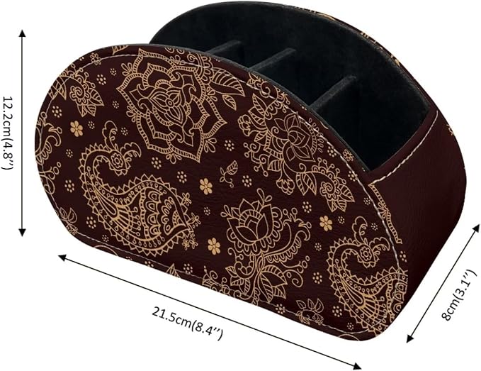 Brown Paisley Pattern Remote Control Holder with 5 Compartments, Office Desk Organizers TV Stand Decor/Nightstand Accessory Remote Caddy,Storage for Cosmetic Brushs/Pens