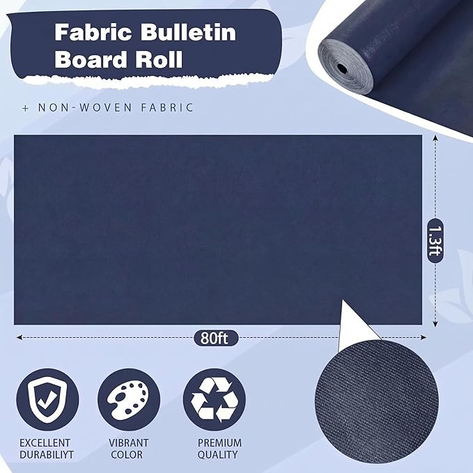 Breling 16 inch x 80 ft Fabric Bulletin Board Roll for Classroom Waterproof Non-Woven Fabric Background Roll Anti-Wrinkle Bulletin Board Background for Back to School Wall Decor DIY Craft(Navy Blue)