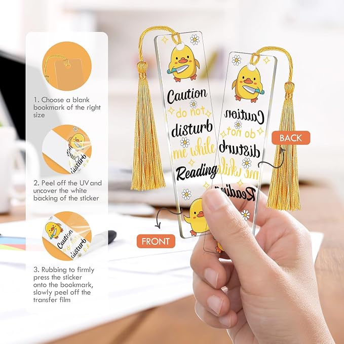 AFRITEE Blank Acrylic Bookmark Stickers - 24 Pcs Funny Theme Black Cat UV DTF Bookmark Sticker Gifts for Women Book Lovers, Cute Duck Bow Double-Sided Sticker DIY Blank Placeholder Creative Decoration