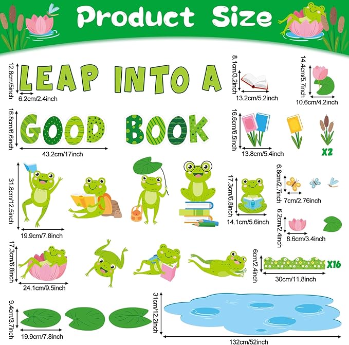 gisgfim Frog Reading Bulletin Board Decorations Set Classroom Summer Leap Into A Good Book Bulletins Boards Summer Frog Cutouts Bulletin Board Borders Decor for School Library Chalkboard Wall