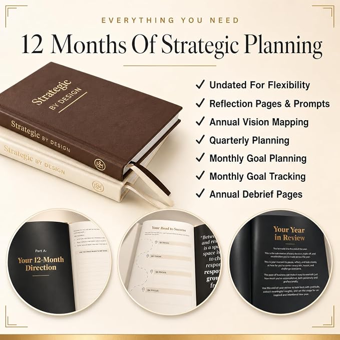 Goal Planner and Monthly Business Planner for Entrepreneurs, Coaches and Small Business Owners, Undated A5 Goal Setting Journal with Guided Prompts, Strategic by Design