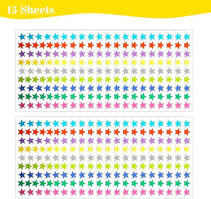 1080 Rainbow Foil Star Stickers - 20 Sheets Small Stickers for Kids Reward, School Planner, Behavior Chart, Classroom Teacher Supplies, DIY