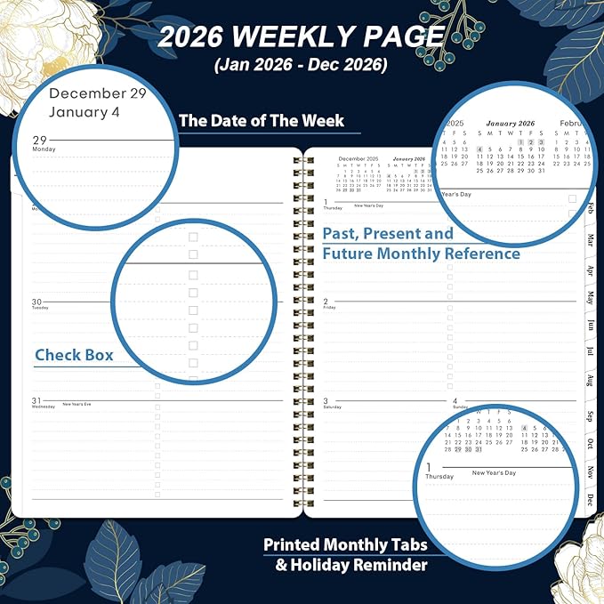 2026 Planner - 2026 Planner Weekly and Monthly, Jan 2026 - Dec 2026, 8'' x 10'', 2026 Calendar Planner with Tabs, Twin-Wire Binding, Thick Paper, Organizer for Work/School