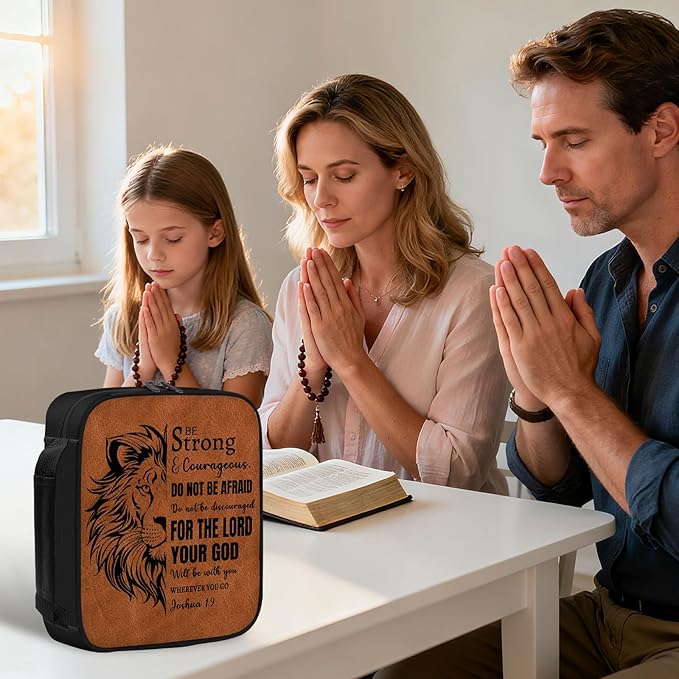 Bible Cover Case for Men - Christian Gifts for Men, Lion Religious Birthday Gifts, Spiritual Inspirational Catholic Gift, Carrying Book Cases for Man, Faith Based Cover Case for Bible, Brown