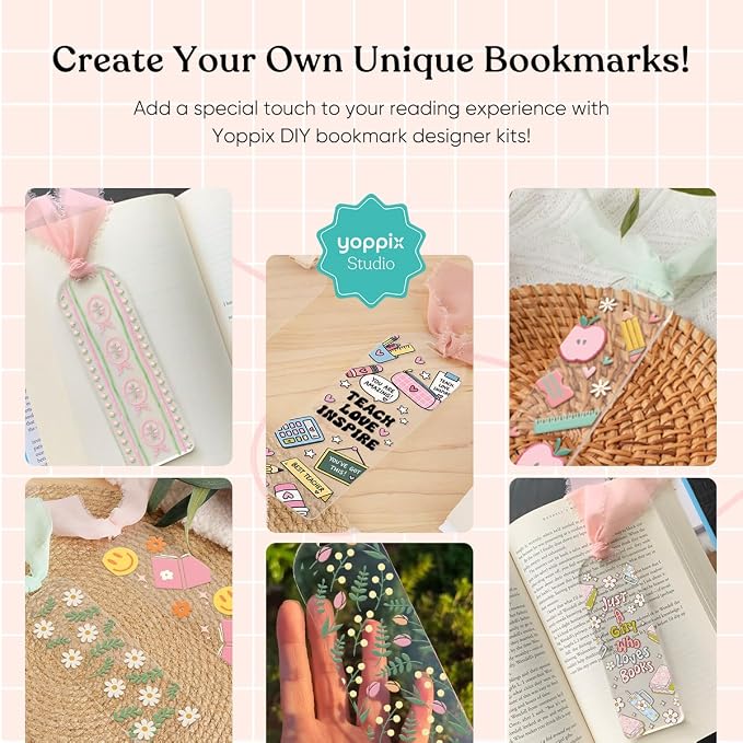 YOPPIX 6x2” Acrylic Bookmark Blanks- 20 Set Bookmark Making Kit with 20 UV DTF Stickers About Teacher Theme 20 Ribbon 80 Bookish Stickers for DIY Your Crafts Gift for Teacher