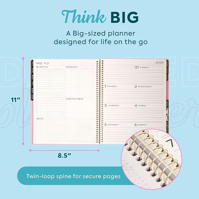 GO BIG Large-Print Planner April 2026–June 2027, 15-Month Twin-Loop-Bound Agenda Planner, Big Size, 8.5" x 11", Easy-to-Read Large Dashboard Layout, Bold Pink Cover