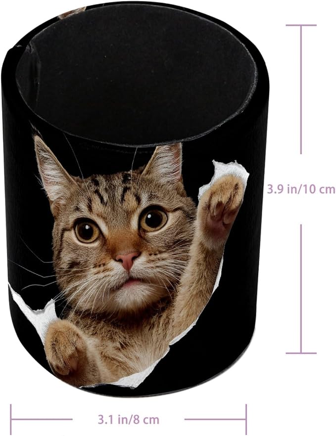Leather Pen Holder for Desk, Cat Makeup Brushes Holder Pencil Cup Multifunctional Desktop Organizer Caddy for Home School Office Desk Accessories