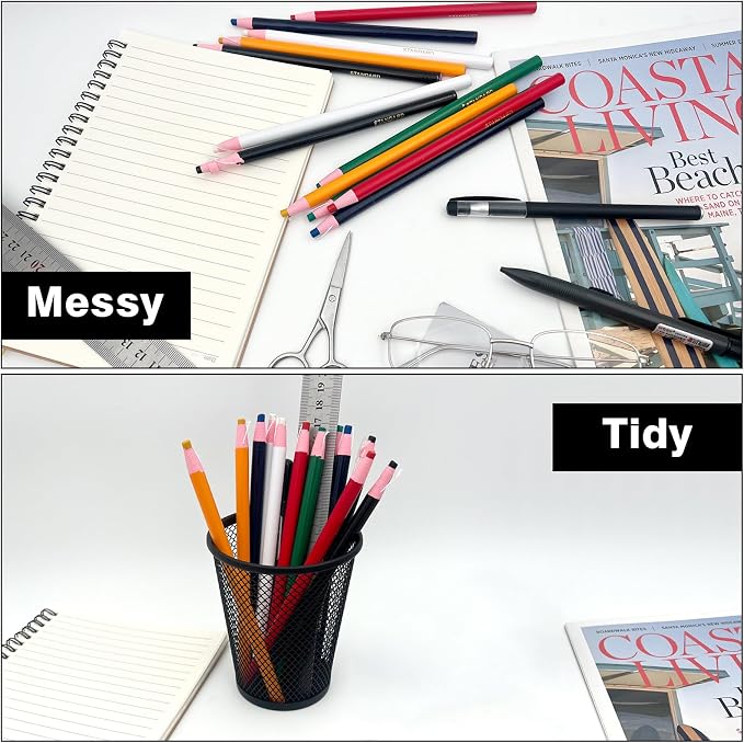 6 Pack Wire Mesh Pen Holder Set – Black Metal Pencil Cups for Desk Organizer, Office & Home Accessories