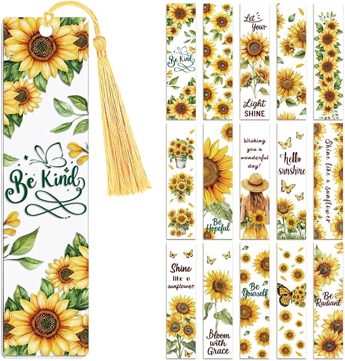 Peacoblue 30pcs UV DTF Bookmarks Transfer Stickers Wraps Sunflower Series for Women Men Reading, Waterproof Bookmarkers Decal(No Blank Bookmarks) for Acrylic Plastic Metal Blank Bookmark