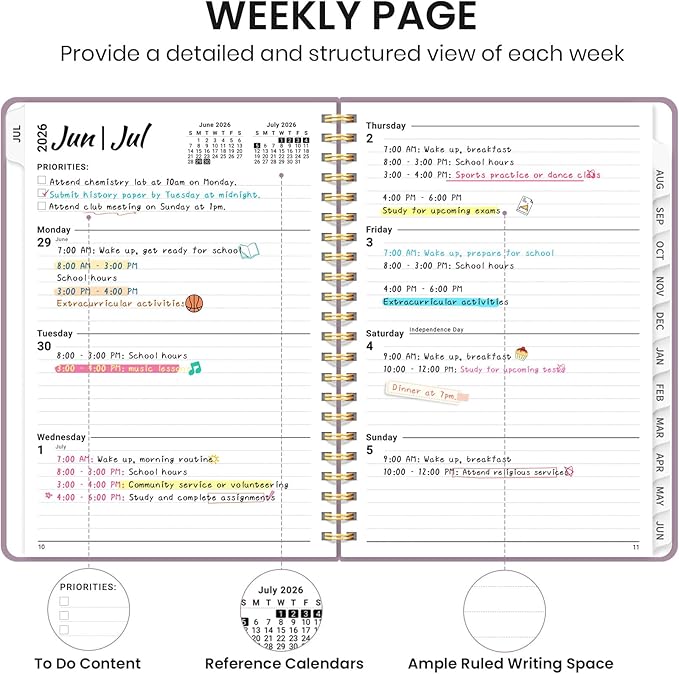 Planner 2026-2027 for Women & Men, Academic Monthly and Weekly Calendar Planner, Jul 2026 - Jun 2027, A4 (8.5" x 11"), Teacher Student Planning Book with Tabs, Ideal for Office School Supplies - Boho Purple