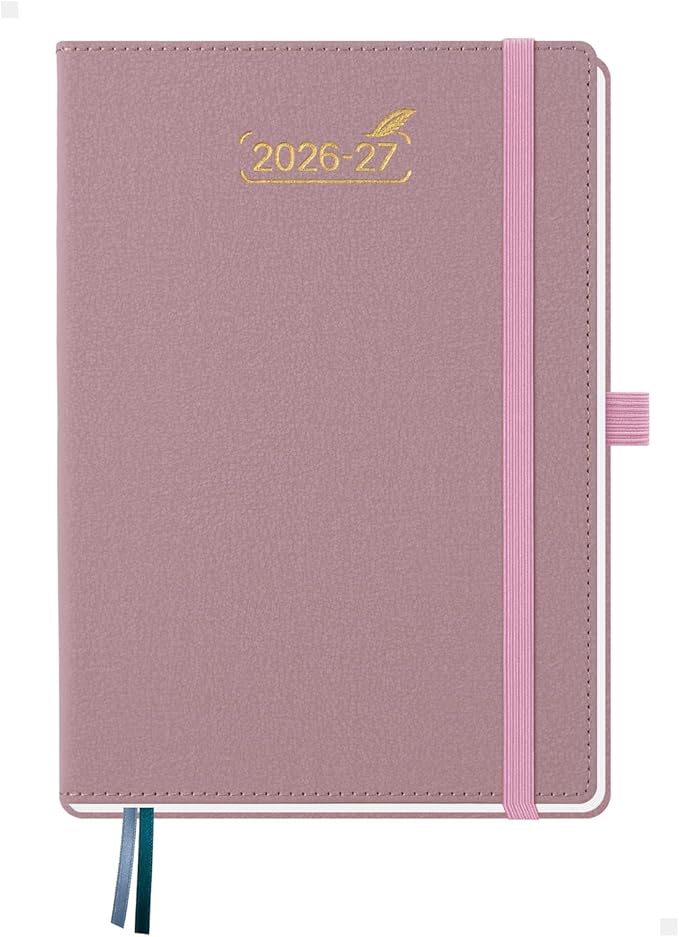 BEZEND Weekly Planner 2026-2027 (6" x 8.5") 2-Column Dual Schedule for Work/School/Home or 2 Person (Jul 26-Dec 27) 18 Months Academic Calendar with Tabs, PU Leather Hardcover -Pink