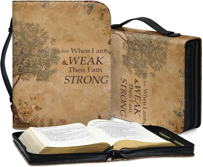 Vintage Style Olive Tree Bible Case with Bookmark Waterproof Bible Cover Case for Women Lightweight Bible Bag with Handle Pockets Church Book Bag Brown