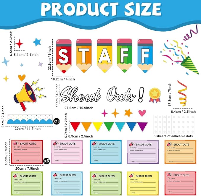 Staff Shout Out Bulletin Board Decoration Fun Shout Cutouts Appreciation Recognition Colorful Pencils Wall Decals Theme Party Supplies for Back to School Classroom Chalkboard Window Decoration Favor