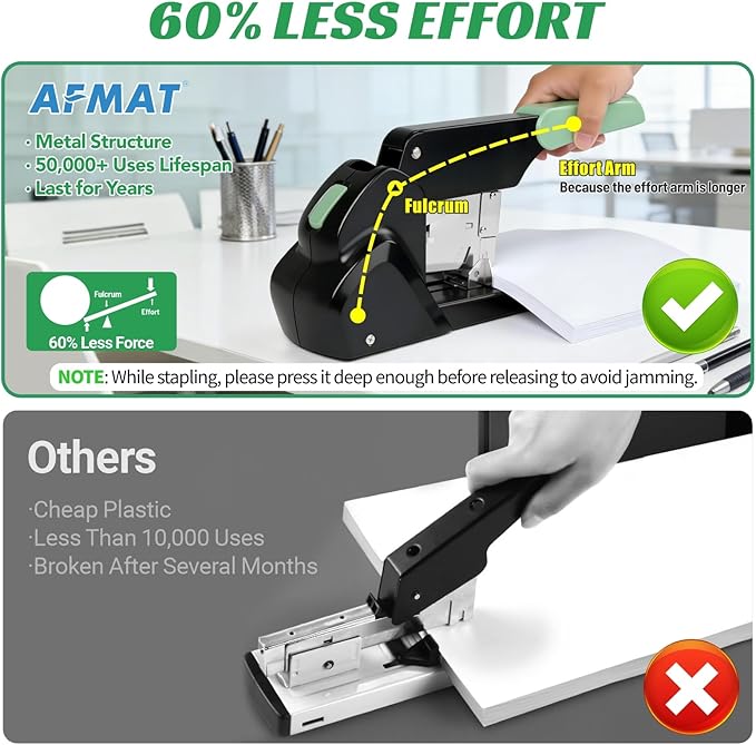 AFMAT Heavy Duty Stapler, 210 Sheet Effortless Stapler for Desk, 60% Reduced Effort, Jam Free, 50,000+ Uses, Adjustable Paper Depth, Metal Desktop Staplers for Office, Includes 7000Pcs Staples, ES15