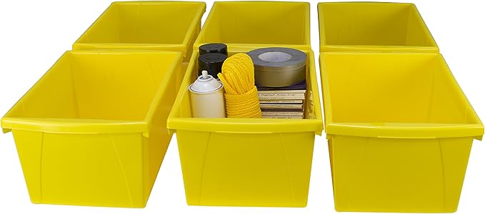 Storex 5.5 Gallon Storage Bin – Plastic Classroom Organizer for Books and Supplies, Yellow, 1-Pack (61484C06C)
