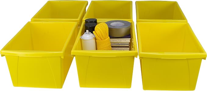 Storex 5.5 Gallon Storage Bin – Plastic Classroom Organizer for Books and Supplies, Yellow, 1-Pack (61484C06C)