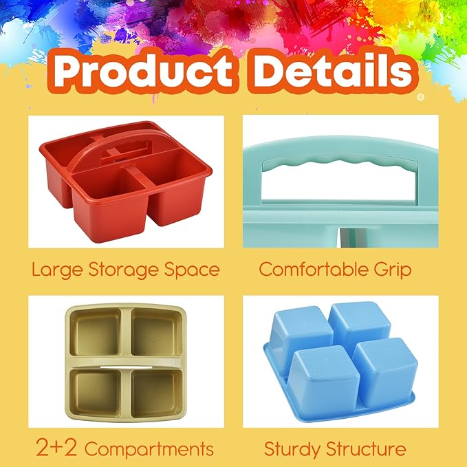ALINK Plastic Classroom Caddy Organizer with Handle, 6-Pack 4 Compartments, Teacher Supply Storage Caddy for Classroom, Table, Desk, Office, Art Crafts - Macaroon