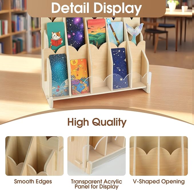 Ebrima Bookmark Display Stand, Wood Bookmark Holder Display for 2”, Adjustable Stand, 15 Compartments, Portable Versatile Holder for Vendor, Craft Fairs, Retail Store Shop, Home decor