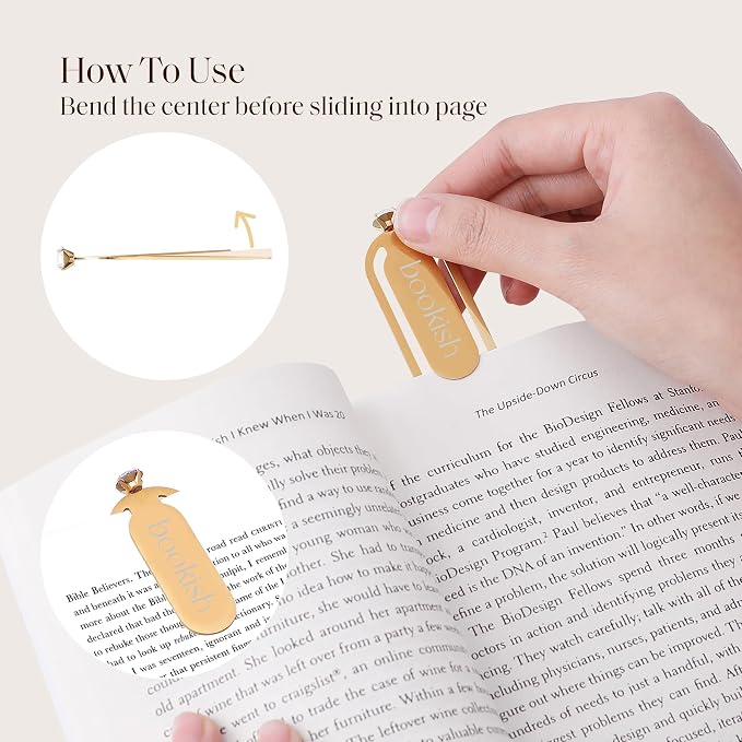 Bookish Bookmark for Women, 2 Pcs Sparkling Metal Book Marks with Crystal Accent for Reading Women Book Lovers, Purple & White