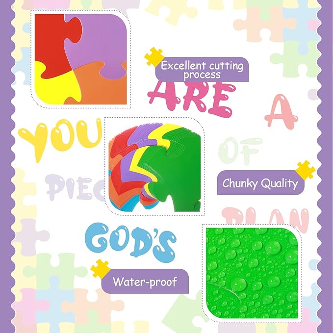 67 Pieces Large Puzzle Cutouts Bulletin Board Set Bible Verse Paper Cuts Classroom Decor You are a Piece of Gods Plan Cut Outs School Puzzle Accents Paper for Classroom Nursery Door Wall Decor