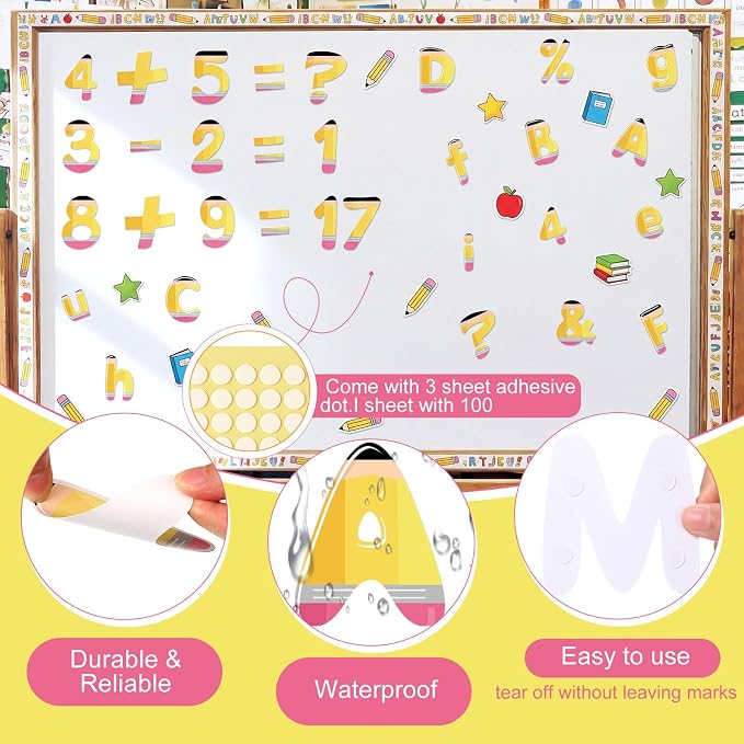 221 Pcs Pencil Bulletin Board Letters, Round Alphabet Number Punctuation Symbol Combo Letter Cutouts, Cute Yellow Classroom Decor for Summer School Classroom Chalkboard Poster Wall