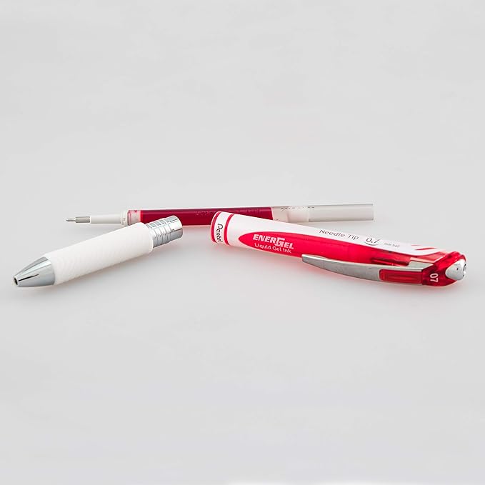 Pentel EnerGel Pearl Retractable Liquid Gel Pen, Needle Tip (0.7mm) Medium Line, Red Ink, 2-Pk (BLN77WBP2B)