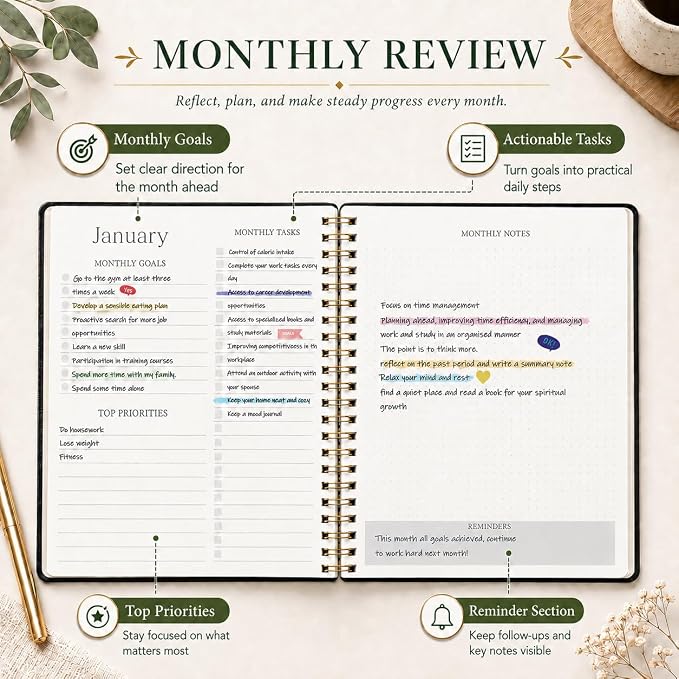 2026-2027 Monthly Planner - Jan.2026 - Dec. 2027, 2 Year Calendar 2026-2027 Monthly Planner, 7.5" x 10", 24 Months Calendar Planner with Note Pages, Twin-wire Binding, for Office, School Home Planning - Black