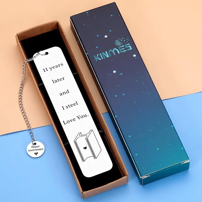 KINMES 11th Anniversary Bookmark, 11 Years Steel Gifts, Wedding for Couple, Men Women, Anniversary Birthday Gifts