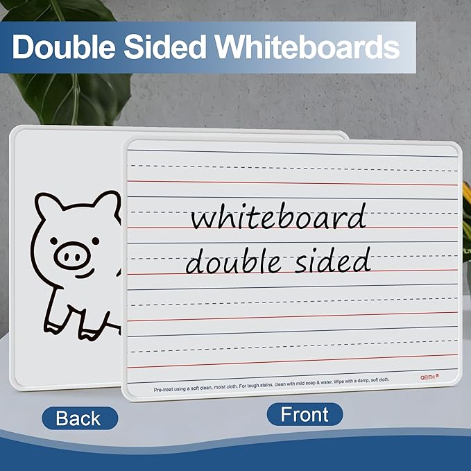 Magnetic Dry Erase Boards, 6 Pack 9”x12” Double Sided Portable Personal Small Whiteboards with Lines, Include 6 Markers, 6 Erasers, 6 X 52 Foam Letters for Kids, Students, Teachers Classroom School
