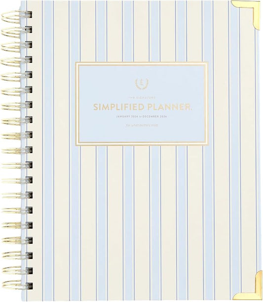 Simplified 2026 12-Month Spiral Weekly Planner — Serene Stripe — January 2026 - December 2026, Calendar Year Organizer with Stickers, Pockets, and Keepsake Box