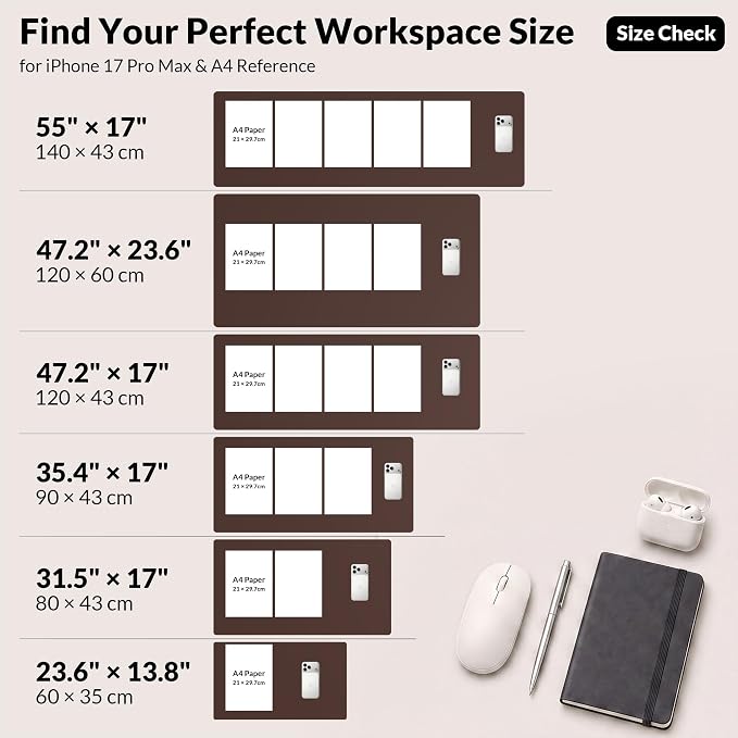 AFIING Leather Desk pad Protector, 35.4" x 17", Coffee,Desk mat | Dual-Sided Cork & PU Leather, Waterproof, Non-Slip, For Office & Gaming