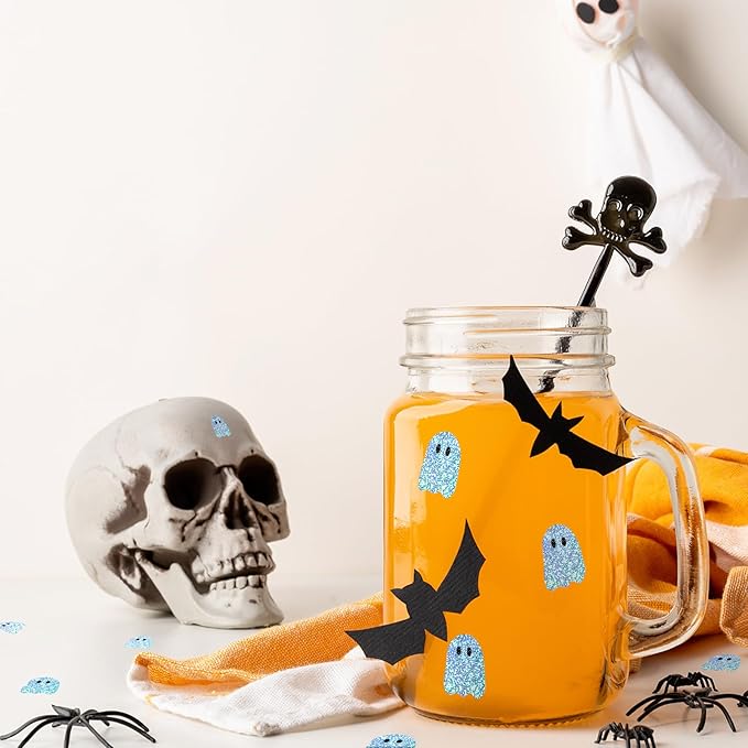 Whaline 1200Pcs Halloween Mini Laser Stickers Ghost Self-Adhesive Stickers Sparkly Label Decals for Craft Scrapbook Envelope Card Teacher Reward, 10 Sheets